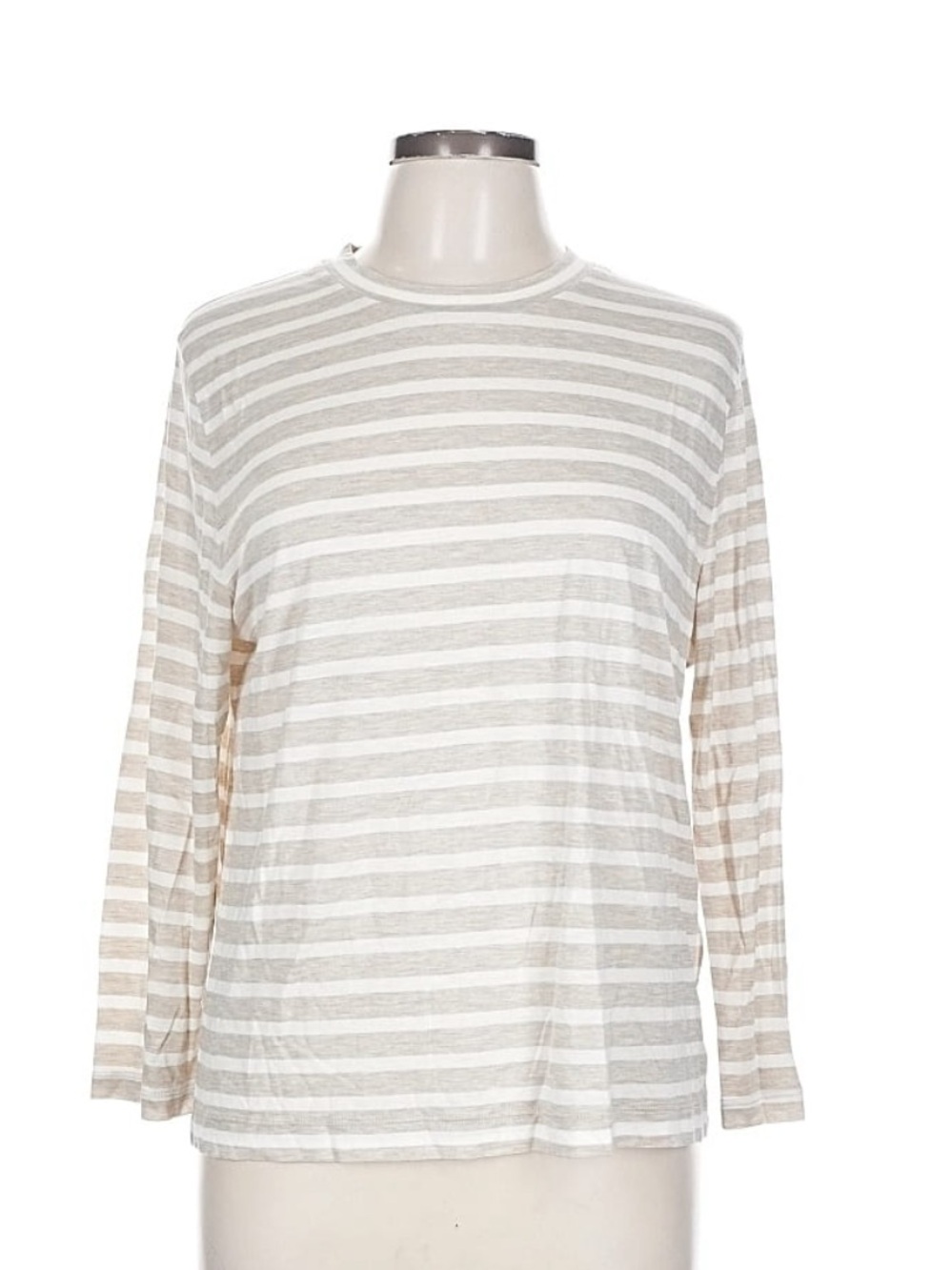 Vince Tan and White Striped Long-Sleeve Tee